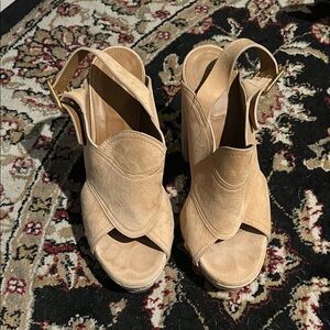 Chloe Mischa Tan Suede Women's Platform Heels 38.5